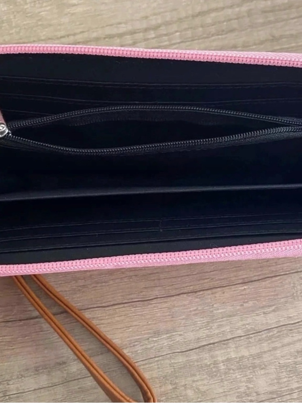 Tahari Pink Logo Wristlet with Tan Strap - Picture 3 of 3